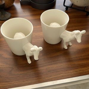 Farm Animal Succulent Planter White Ceramic Pig Donkey Horse 2 pieces